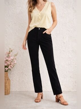 Calvin Klein Black Corduroy Straight Pants Size 8 | Mid Rise Stretch Classic
